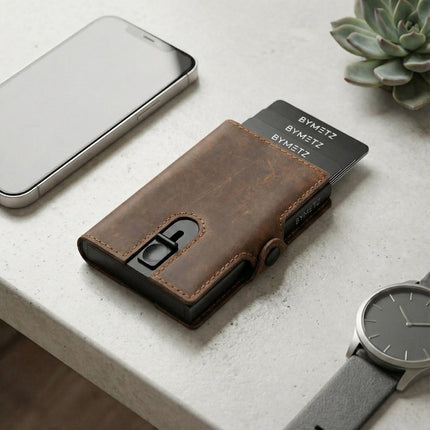 ByMetz Ausziehbarer Kartenhalter Anti Skim - Hunter Leder