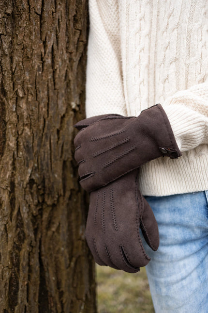 Van Buren Lammfell-Herrenhandschuhe – Braun